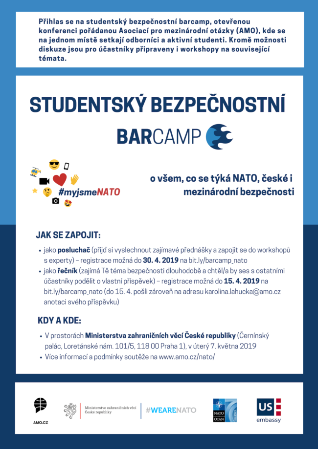 AMO uspořádá studentský bezpečnostní barcamp na téma NATO a české a mezinárodní bezpečnosti